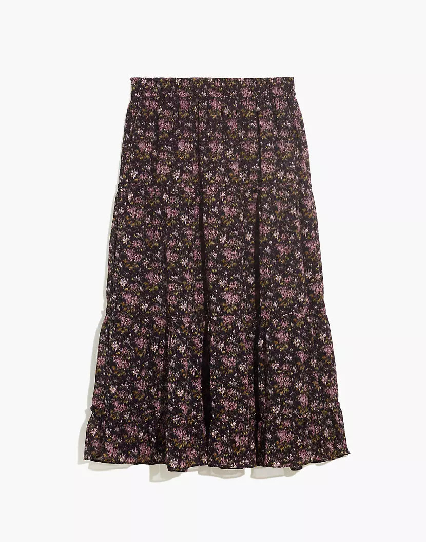 Crinkle Georgette Tiered Maxi Skirt in Blurred Blooms | Madewell