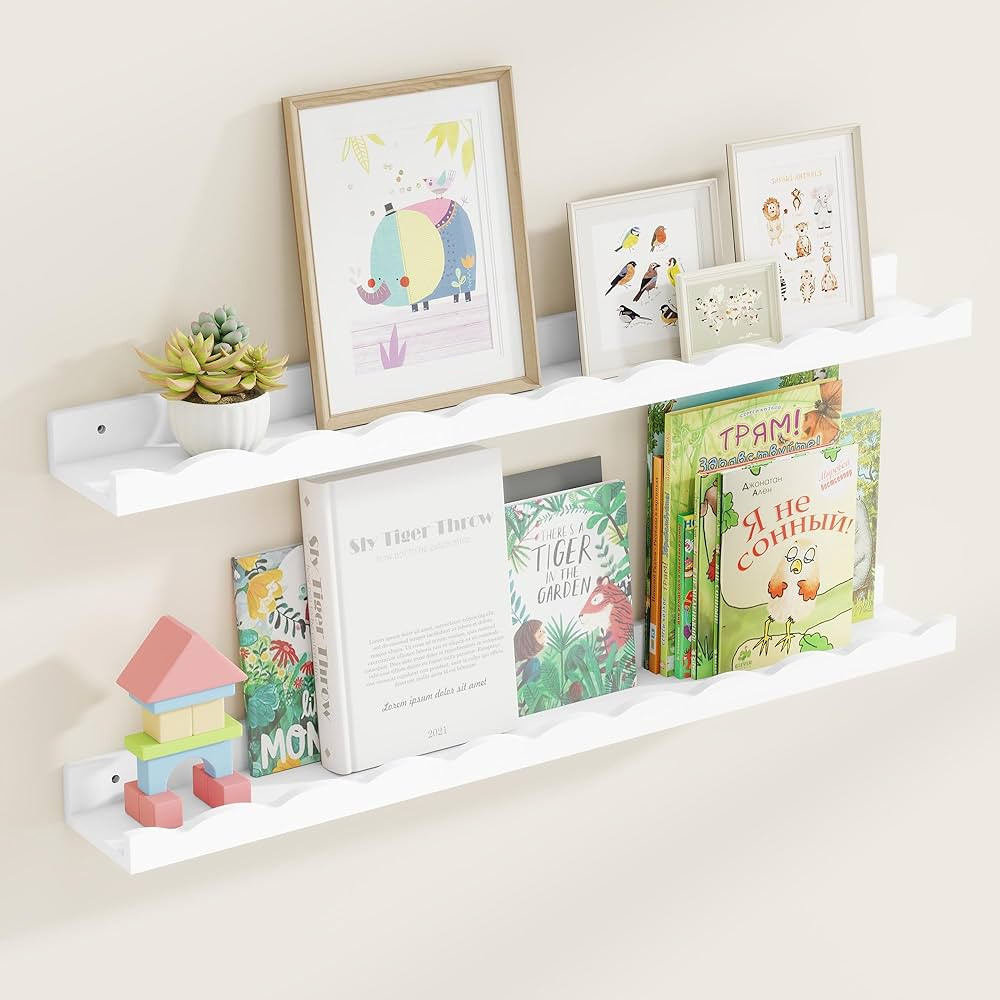 Fun Memories Picture Ledge Shelf for Wall, 36 inch Pine Wood Nursery Book Shelves Set of 2- Wall ... | Amazon (US)