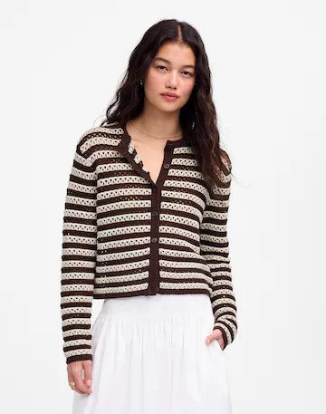 Open-Stitch Crewneck Sweater in Stripe | Madewell