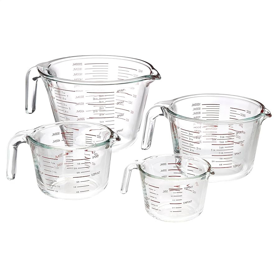 AmazonCommercial Glass Measuring Cup Set, 4 Piece Set Includes 1, 2, 4 and 8 Cups Sizes, Transpar... | Amazon (US)