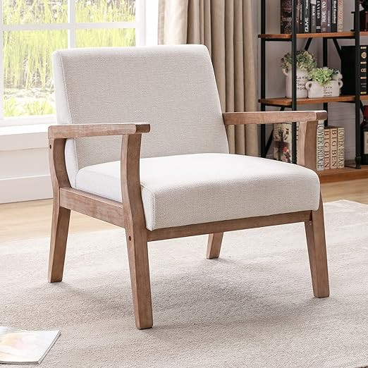 Mid Century Armchair with Wood Frames, Linen Upholstered Living Room Arm Chair, for Living Room, ... | Amazon (US)