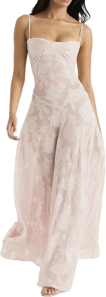 Women's Sexy Lace Cocktail Dress Lace Floral Fitted Maxi Dress Spaghetti Strap Bodycon Dresses fo... | Amazon (US)