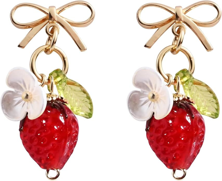 Orange Lemon Strawberry Imported Czech Glass Beads Earrings Handmade Bowtie Fruits Dangling Stud ... | Amazon (US)