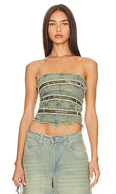 Jaded London Zip Diamante Denim Corset in Blue Wash from Revolve.com | Revolve Clothing (Global)