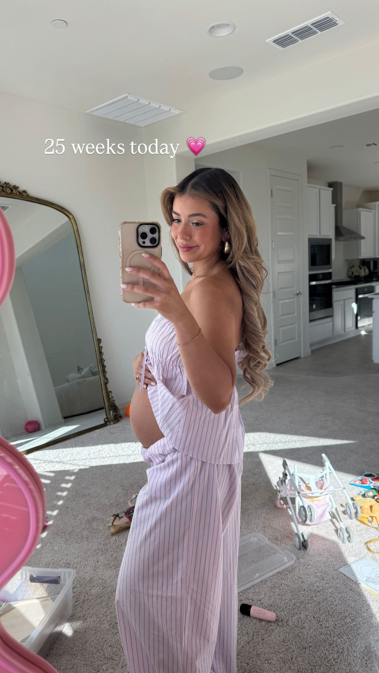 25 weeks today 💕 Love this cute pink and blue stripe set for spring! 

 #LTKStyleTip #LTKBump