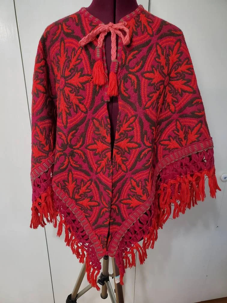 Vintage Floral Fringe Blanket Cape | Etsy (US)