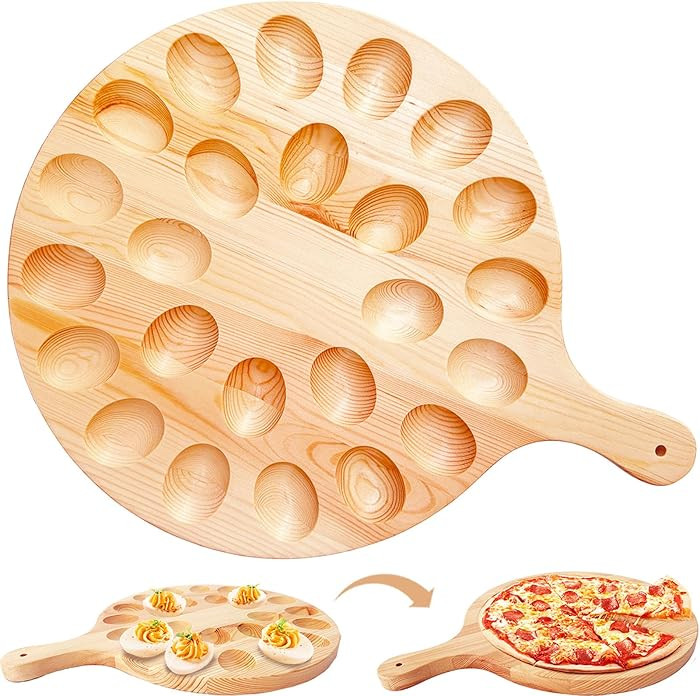 Deviled Egg Platter,Wooden Deviled Egg Tray,Reversible 24 Holes Round Egg Holder Container Charcu... | Amazon (US)