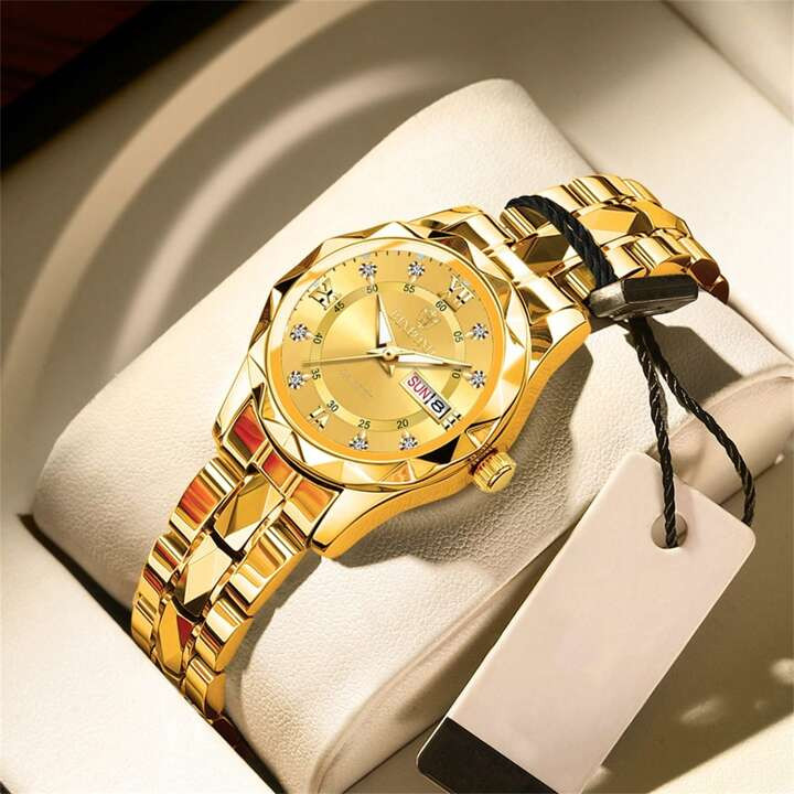 1pc Luxury Golden Women's Watch, With Fine Steel Strap, Stainless Steel Dial, Rhinestone Scale, L... | SHEIN
