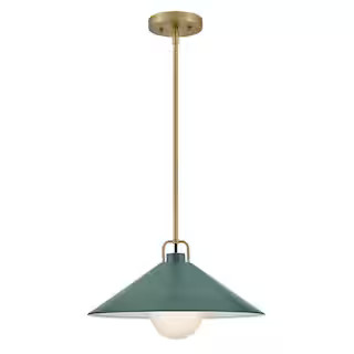 LARK Milo Lacquered Brass + Sage Green Conical Shade Pendant Light | The Home Depot