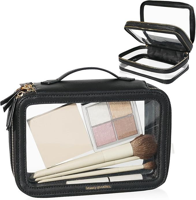 Double Sided Clear Makeup Bags with Zipper Case and Handle Black, Clear Cosmetic Bags with Zipper... | Amazon (US)