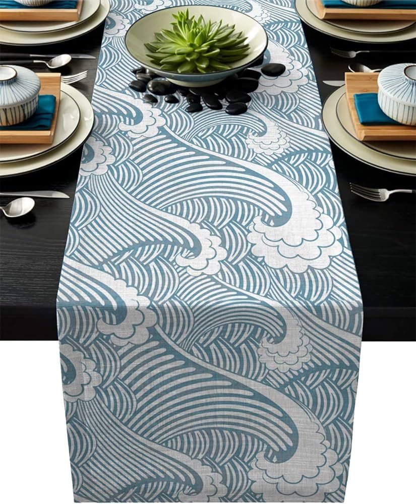 Sea Wave Table Runner Party Supplies Fabric Decorations for Wedding Birthday Baby Shower 13x70inc... | Amazon (US)