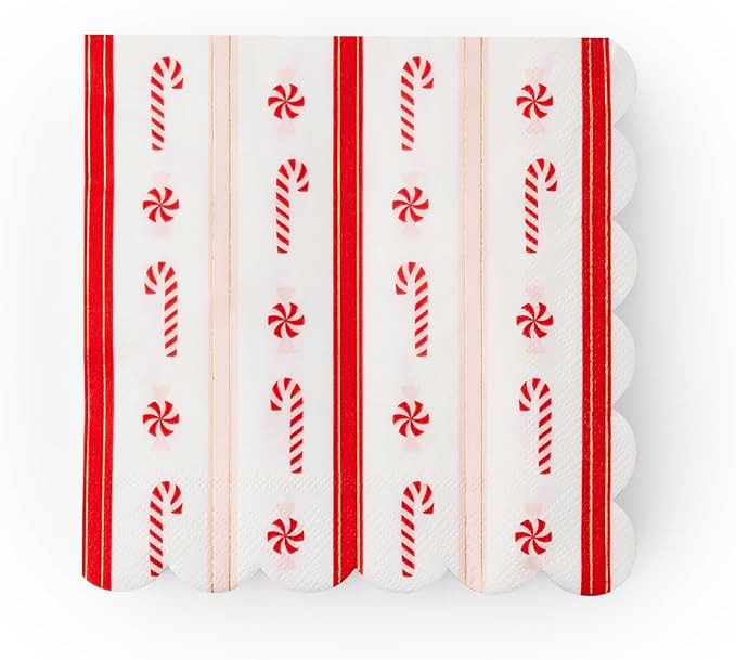 Christmas Peppermint Candy Large Scalloped Paper Party Napkins | Premium Holiday Table Decor, Chr... | Amazon (US)