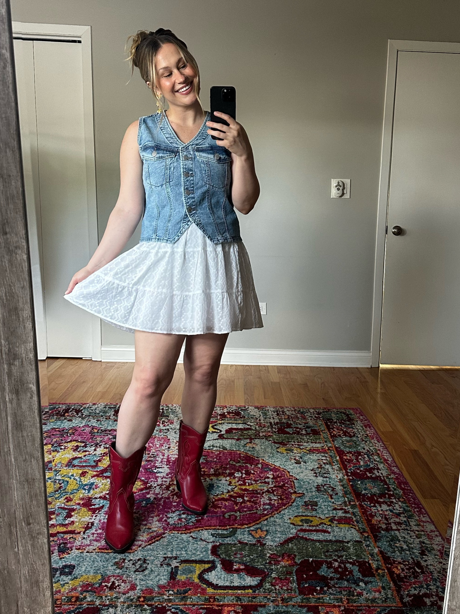 Country concert outfit idea / target finds, summer outfit, cowboy boots, white skirt, denim vest #countryconcertoutfit

#LTKShoeCrush #LTKFindsUnder50 #LTKStyleTip