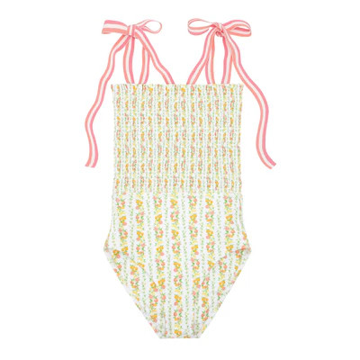 womens linear citrus smocked one piece | minnow