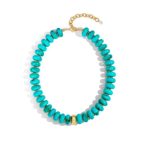 MYCUTEY Chunky Turquoise Necklace for Women Big Blue Resin Beaded Choker Necklace Summer Beach Statement Necklace Trendy Boho Jewelry Gift | Amazon (US)