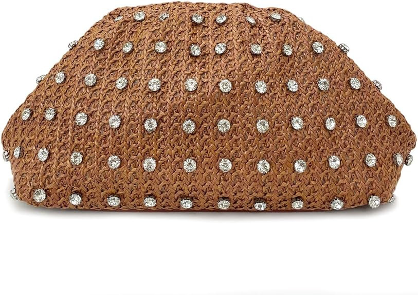 Straw Clutch Purses for Women Rhinestone Woven Purse, Stylish Straw Beach Bag for Summer Vacation... | Amazon (US)