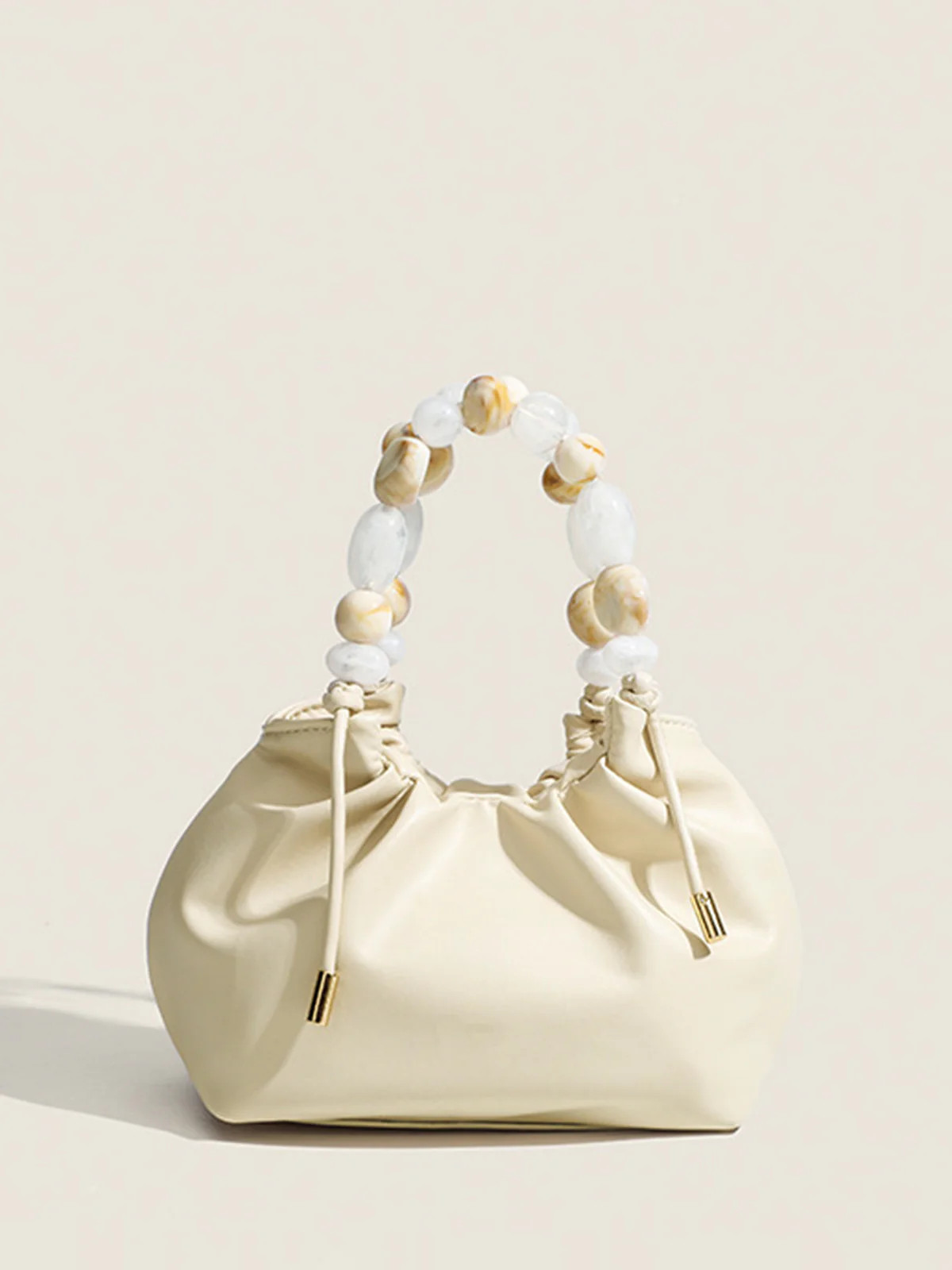 Pastel Beaded Handle Hobo Bag | Commense