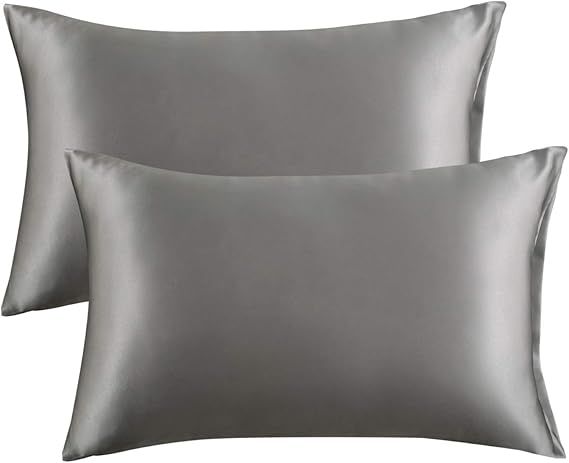 Bedsure Satin Pillowcase for Hair and Skin Silk Pillowcase 2 Pack , Queen Size (Dark Grey, 20x30 ... | Amazon (US)