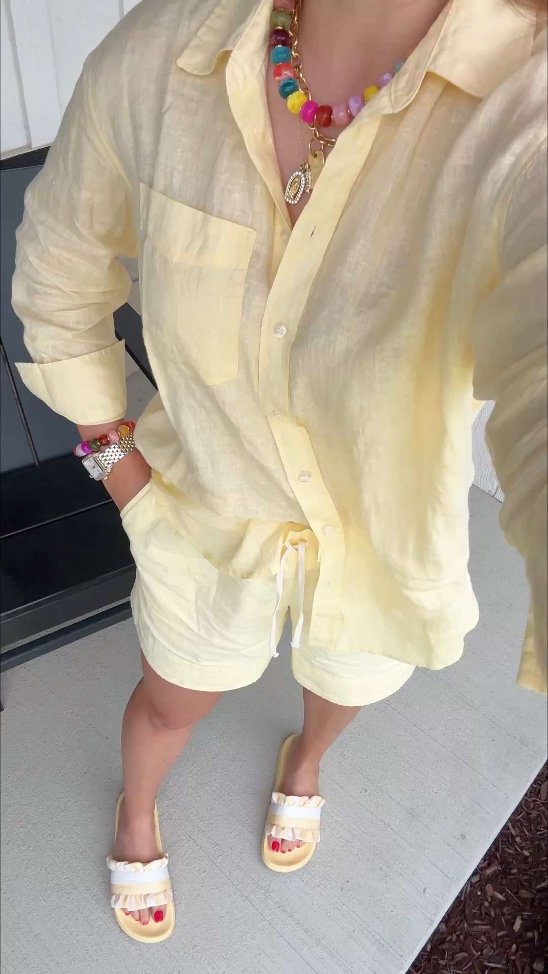 Gap linen set, gap linen shorts, gap linen shirt, matching set, butter yellow, colorful jewelry, summer outfit, beach vacation, Julie Vos, Susan Shaw, Amazon jewelry, outfit ideas 

These Gap linen matching sets are the BEST!😍 most perfect linen shorts! Perfect length and love the thick hem, makes them look more elevated! I have this set in just about every color it’s that good! Can mix and match colors too, pair the shorts with sweaters, etc!🤍 wearing M in both.

#LTKootd #LTKSeasonal