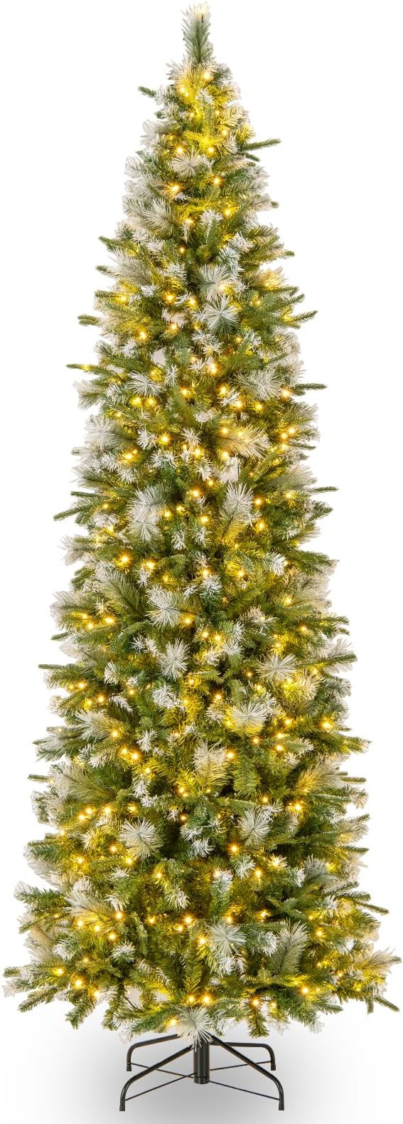 Goplus 9ft Pre-Lit Pencil Christmas Tree, Artificial Hinged Xmas Tree with 1228 Flocked Frosted T... | Amazon (US)