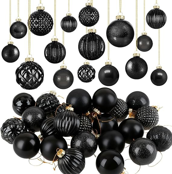 Liliful 24 Pcs Black Glass Christmas Ball Ornaments Christmas Tree Decoration Hanging Balls Neutr... | Amazon (US)