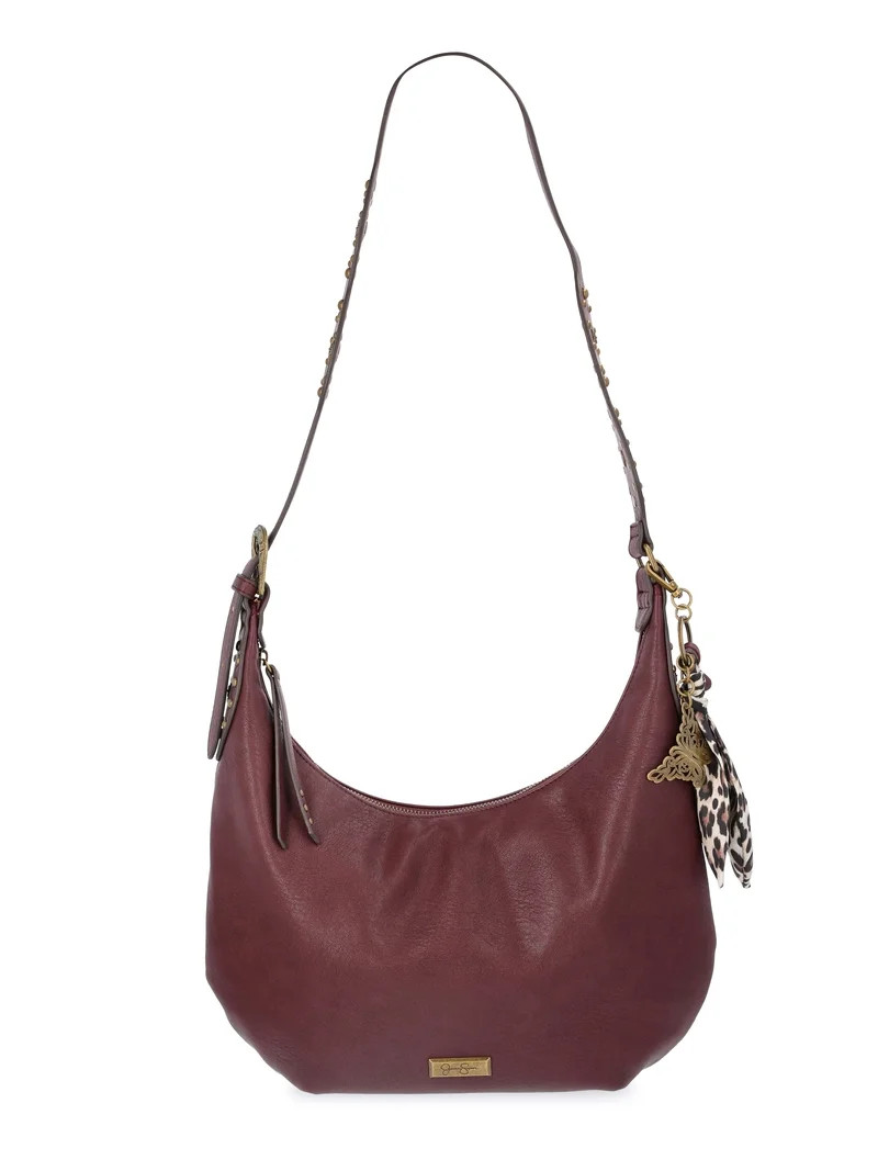 Jessica Simpson Women's Daphne Faux Leather Hobo Handbag, Pinot Noir | Walmart (US)