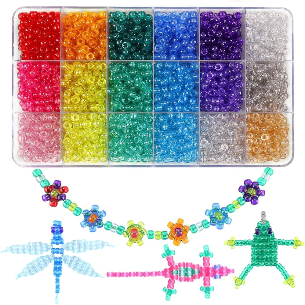 2600+pcs Pony Beads Kit Rainbow Glitter Plastic Beads Multicolor Pony Beads Bulk with Elastic Str... | Amazon (US)
