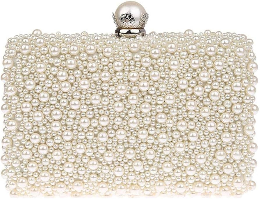 ZAKIA Womens Faux Pearl Beaded Evening Clutch Bag Bridal Wedding Handbag Party Embedded Frame Pur... | Amazon (US)
