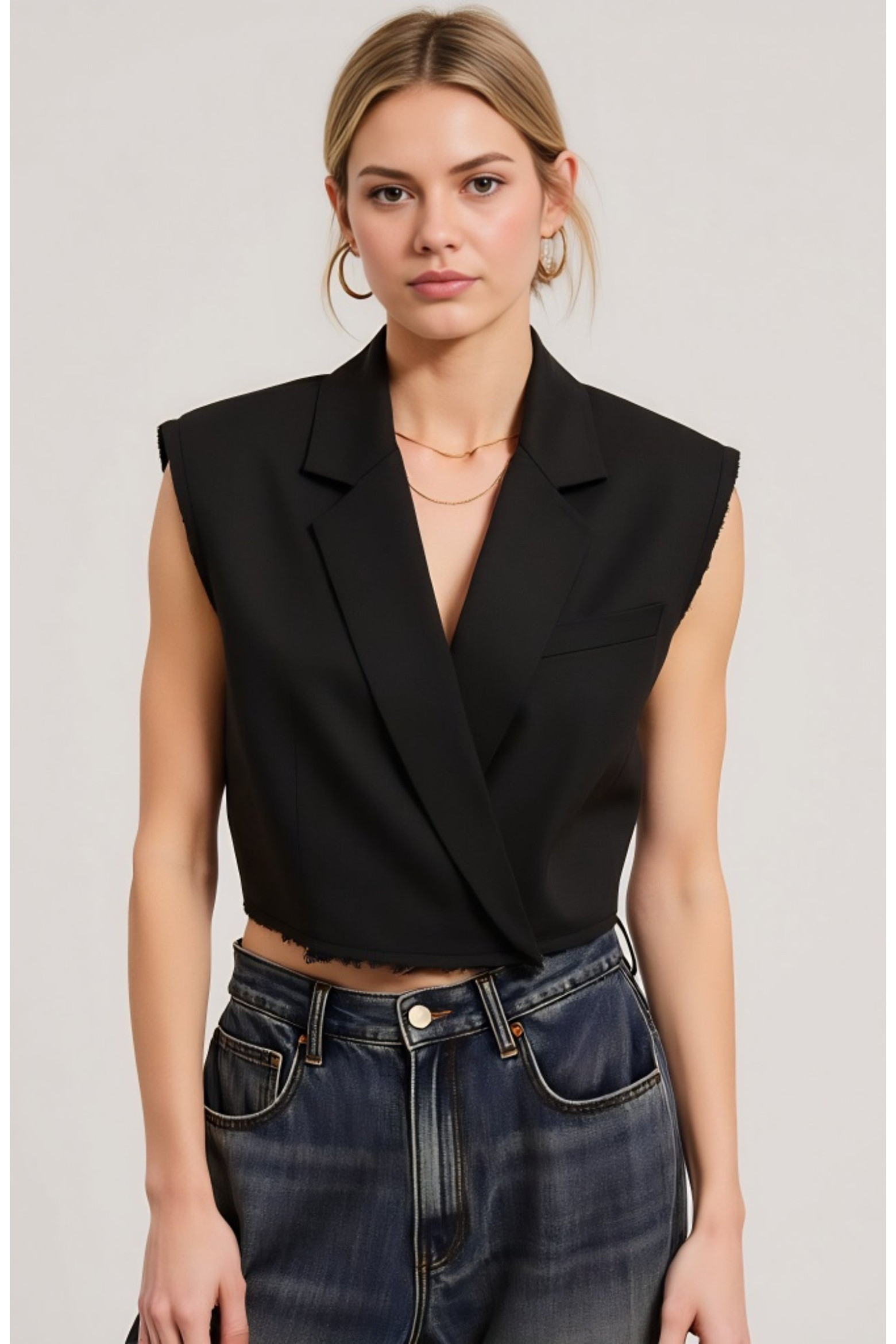 Modenaire Sleeveless Cropped Raw-Edge Notched-Collar Blazer Vest (Women) | Nordstrom | Nordstrom
