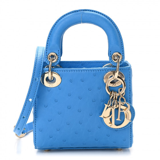 CHRISTIAN DIOR Ostrich Micro Lady Dior Blue | Fashionphile