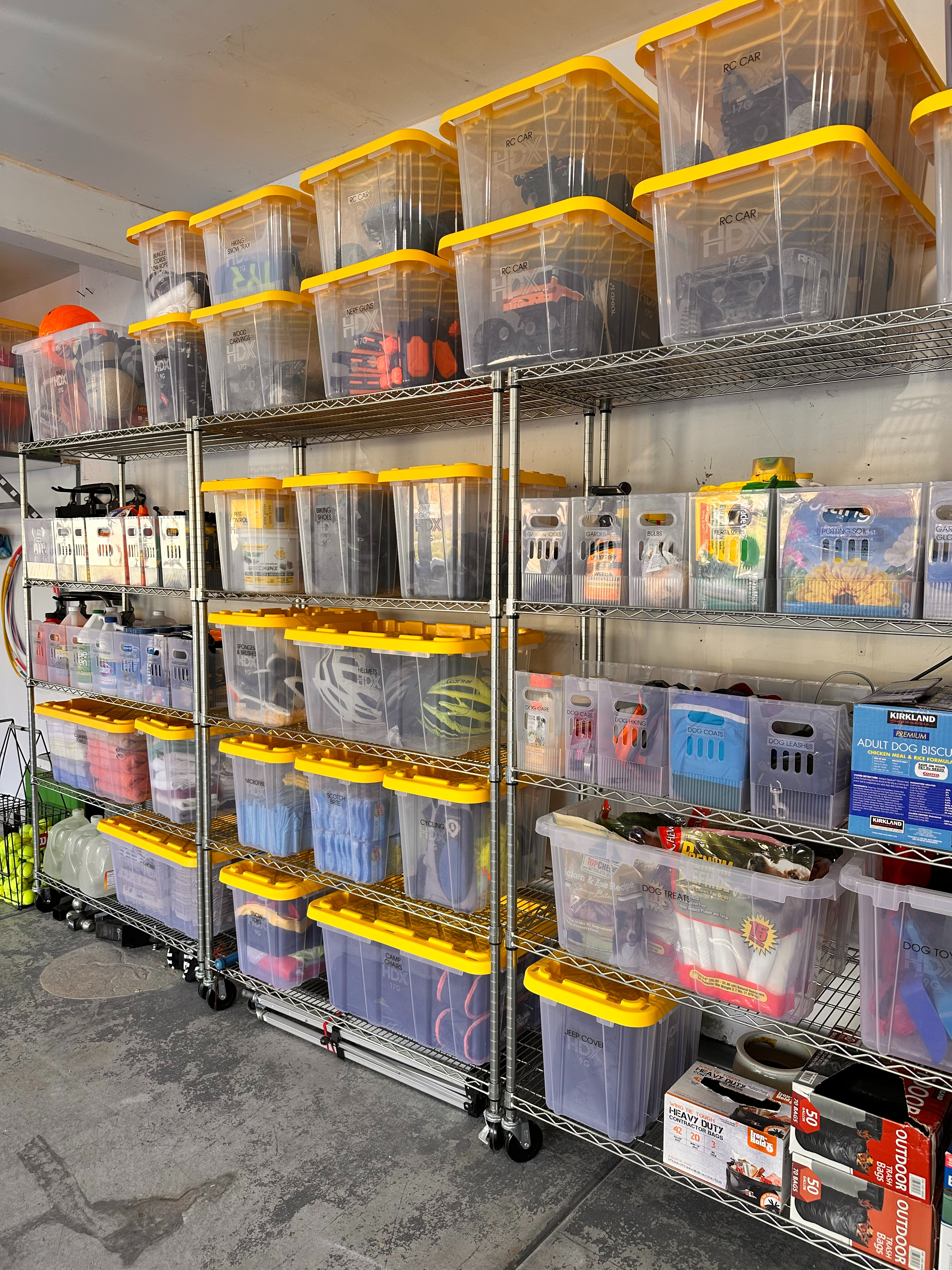 When you want clear, but sturdy.
And when you want bins that come in multiple sizes of the same design—these fit the bill.

For the track system, this is our pick if you need small single hooks.
And use buckets with spinny lids for things like grilling pellets or ice melt.

Now this garage is tidy. Functional. Organized.

#organizesimply #garageorganization #organizedhome #storageideas #ltkhome 

 #LTKHome #LTKFamily