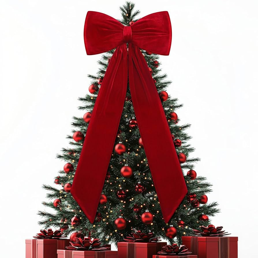 Gejoy 47 x 16 Inches Christmas Extra Large Velvet Bows Christmas Tree Topper Wine Red Xmas Tree B... | Amazon (US)