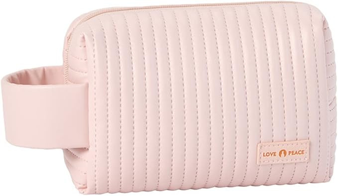 "Love Peace Pink Makeup Bag - Small, Portable & Cute Cosmetic Pouch with Zipper for Travel and Da... | Amazon (US)