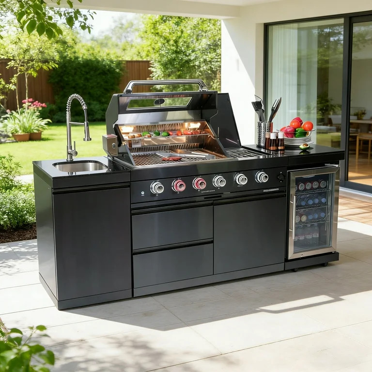 Daheat Outdoor Kitchen Island Black Stainless Steel with Sink & 46-Inch 4-Burner 72000 BTU Grill,... | Walmart (US)