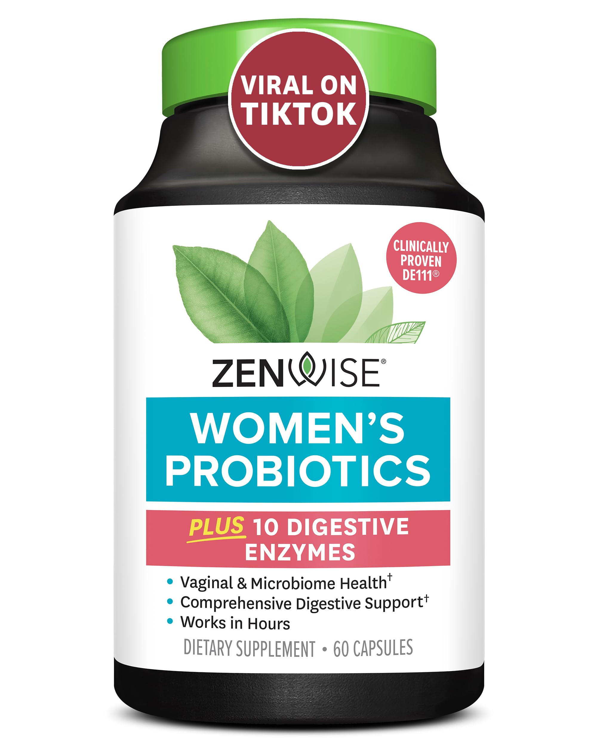 Zenwise Health Probiotics for Women - Digestive Enzymes for Bloating Relief, Vaginal Health, and Gut Flora Health, Daily Women Probiotic & Prebiotic Supplement for Digestive Health - 60 CT | Amazon (US)