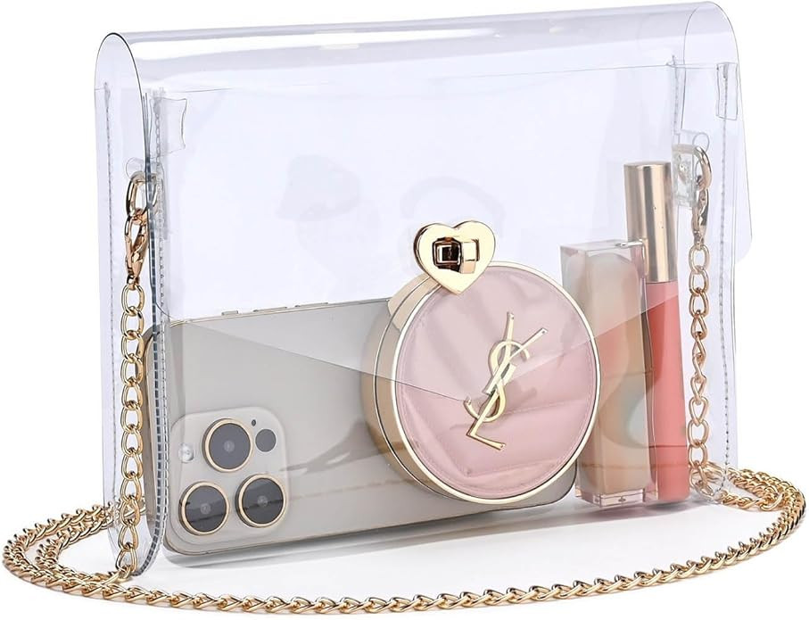 VMUND Clear Purse Women Stadium Bag, Clear Crossbody Bag Stadium Approved, Small Cute Plastic See... | Amazon (US)