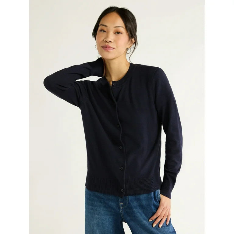 Free Assembly Women’s and Women's Plus Crewneck Cardigan Sweater with Long Sleeves, Midweight, ... | Walmart (US)
