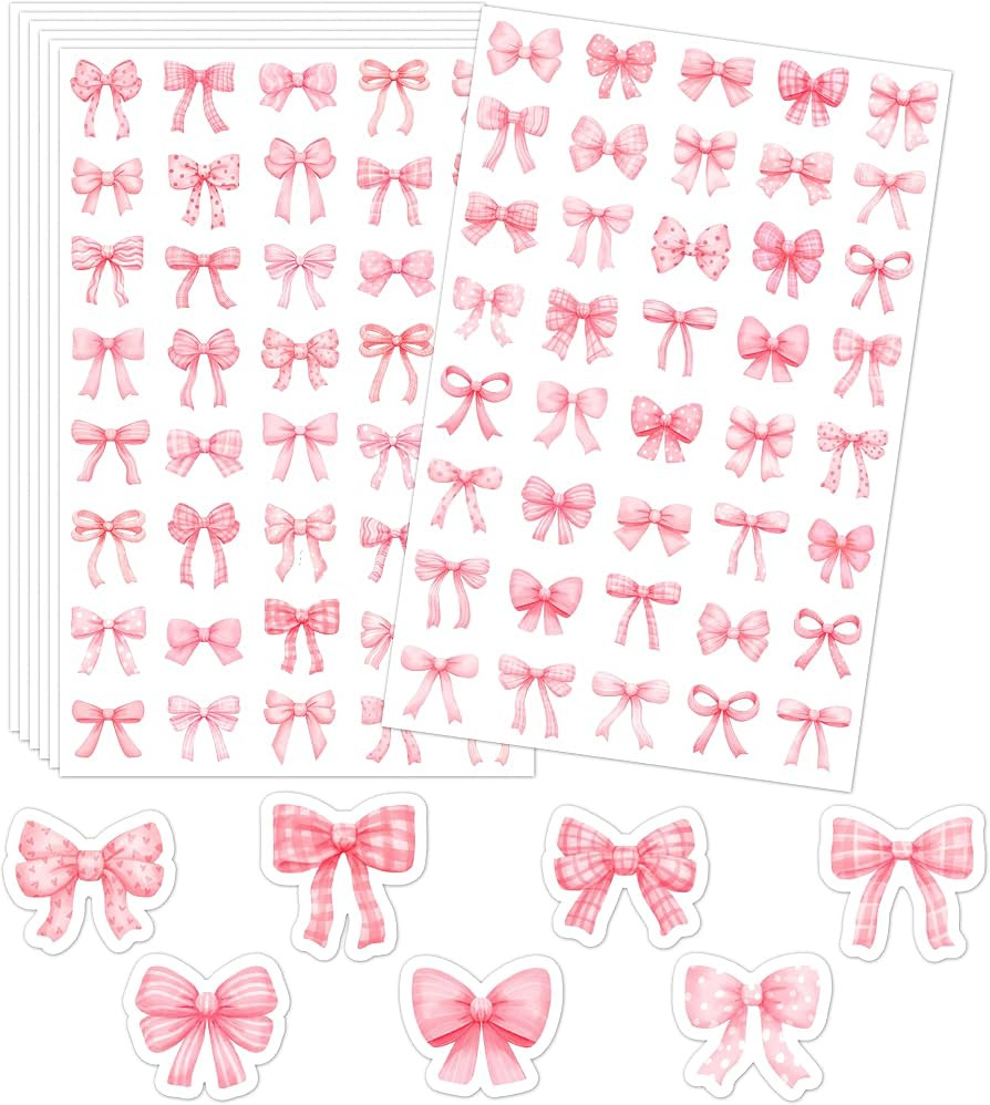 LINAYE 24 Sheets Pink Bow Stickers, 960 PCS Coquette Bow Decorative Stickers Bulk Cute Small for ... | Amazon (US)