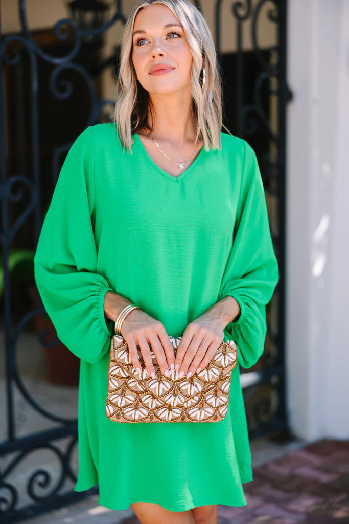 Loud And Clear Kelly Green Bubble Sleeve Dress | The Mint Julep Boutique