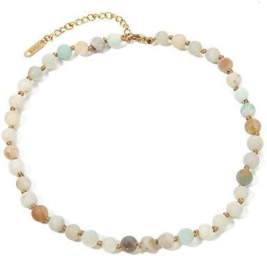 BALIBALI Semi Precious Stone Beaded Choker Necklace 14K Gold Plated Natural Stone Double Strand N... | Amazon (US)
