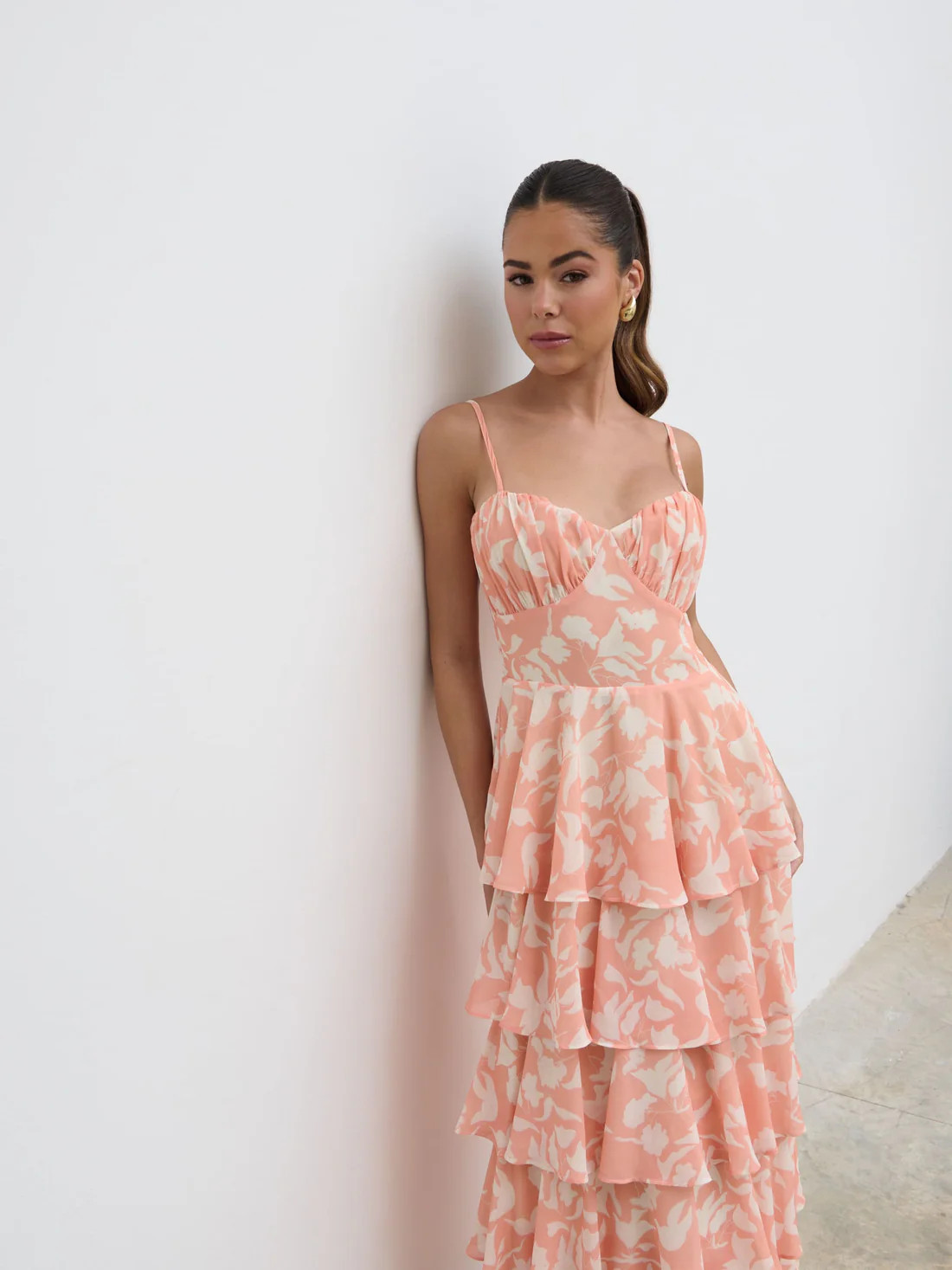 Madison Ruffle Maxi Dress - Terracotta Botanic | Pretty Lavish (UK)