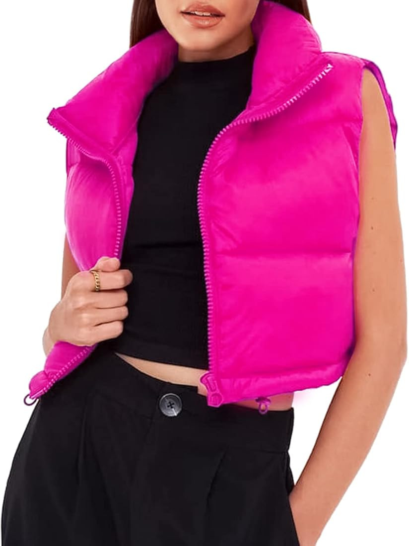 CULACCINO Women's Winter Cropped Puffer Vest Crop Jackets For Women Full Zip Stand Collar Padded Lig | Amazon (US)