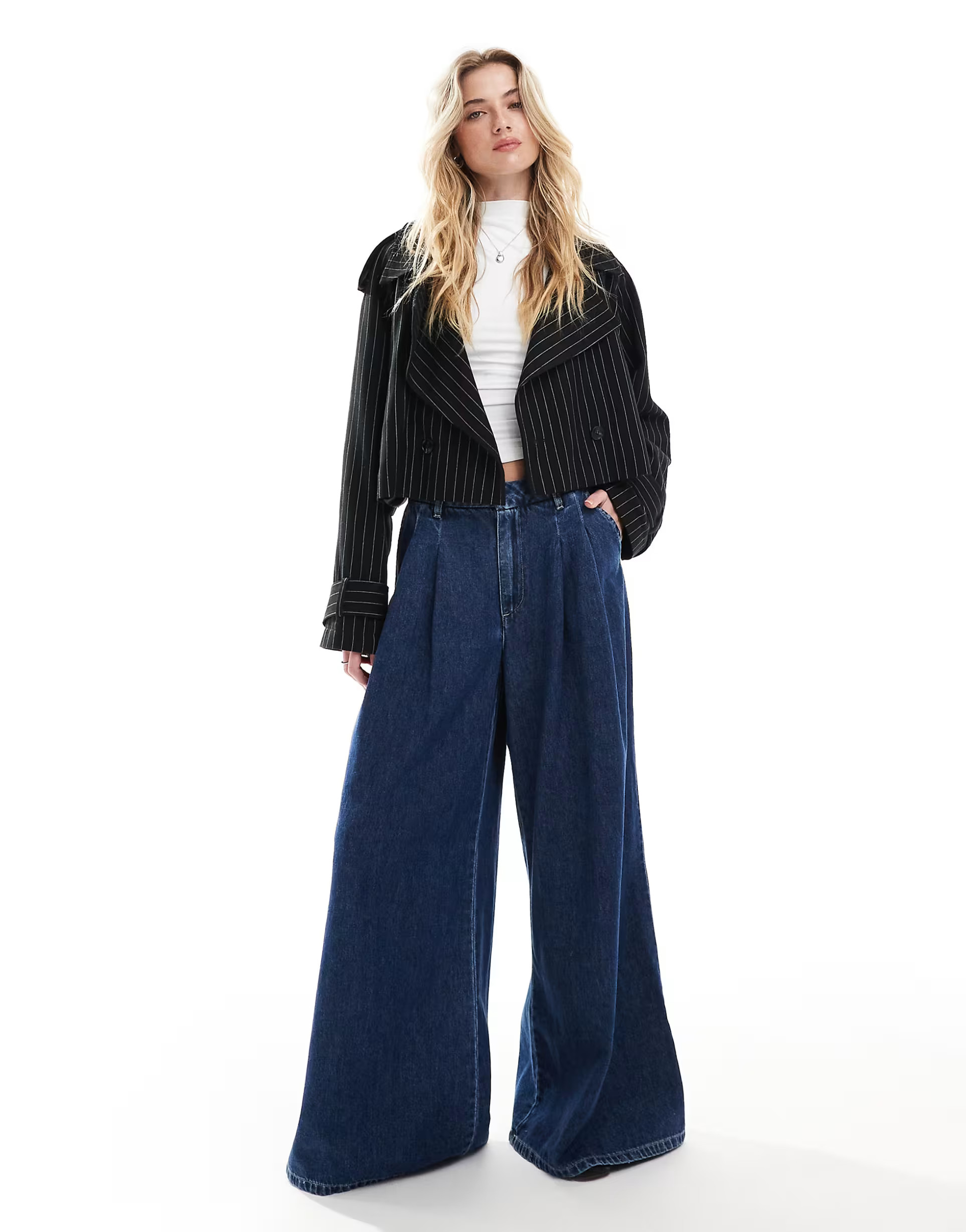 ASOS DESIGN cropped trench coat in black pinstripe | ASOS | ASOS (Global)