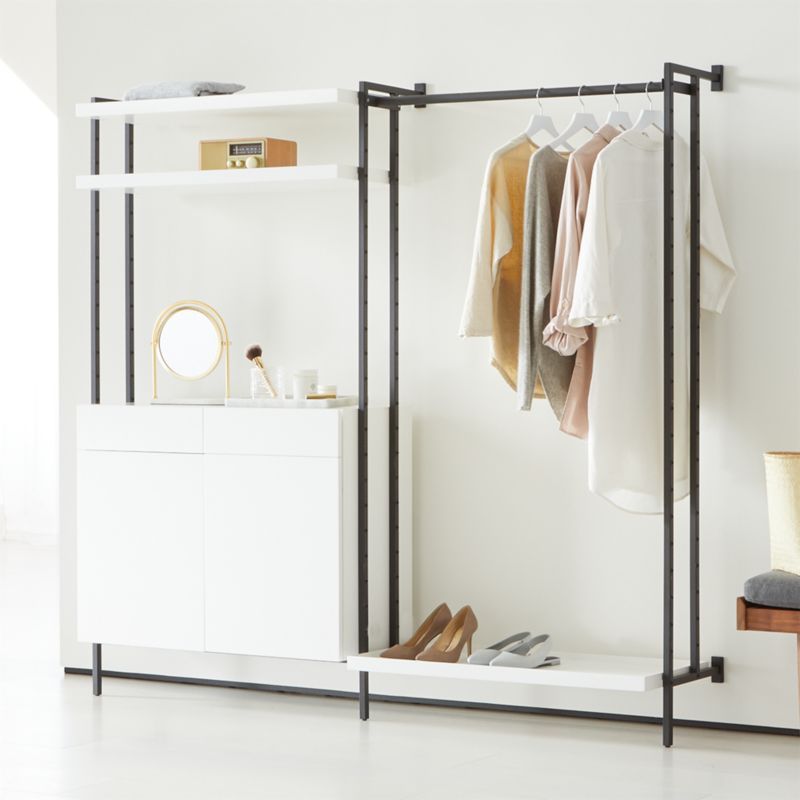 Flex Modular Clothing Rack and Closed Storage Cabinet with Shelves + Reviews | Crate and Barrel | Crate & Barrel
