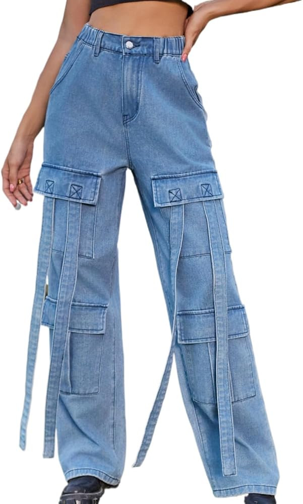 Baggy Jeans for Women Y2K Clothing Aesthetic Fairy Grunge Clothes Wide Leg Cargo Denim Pants 90s ... | Amazon (US)