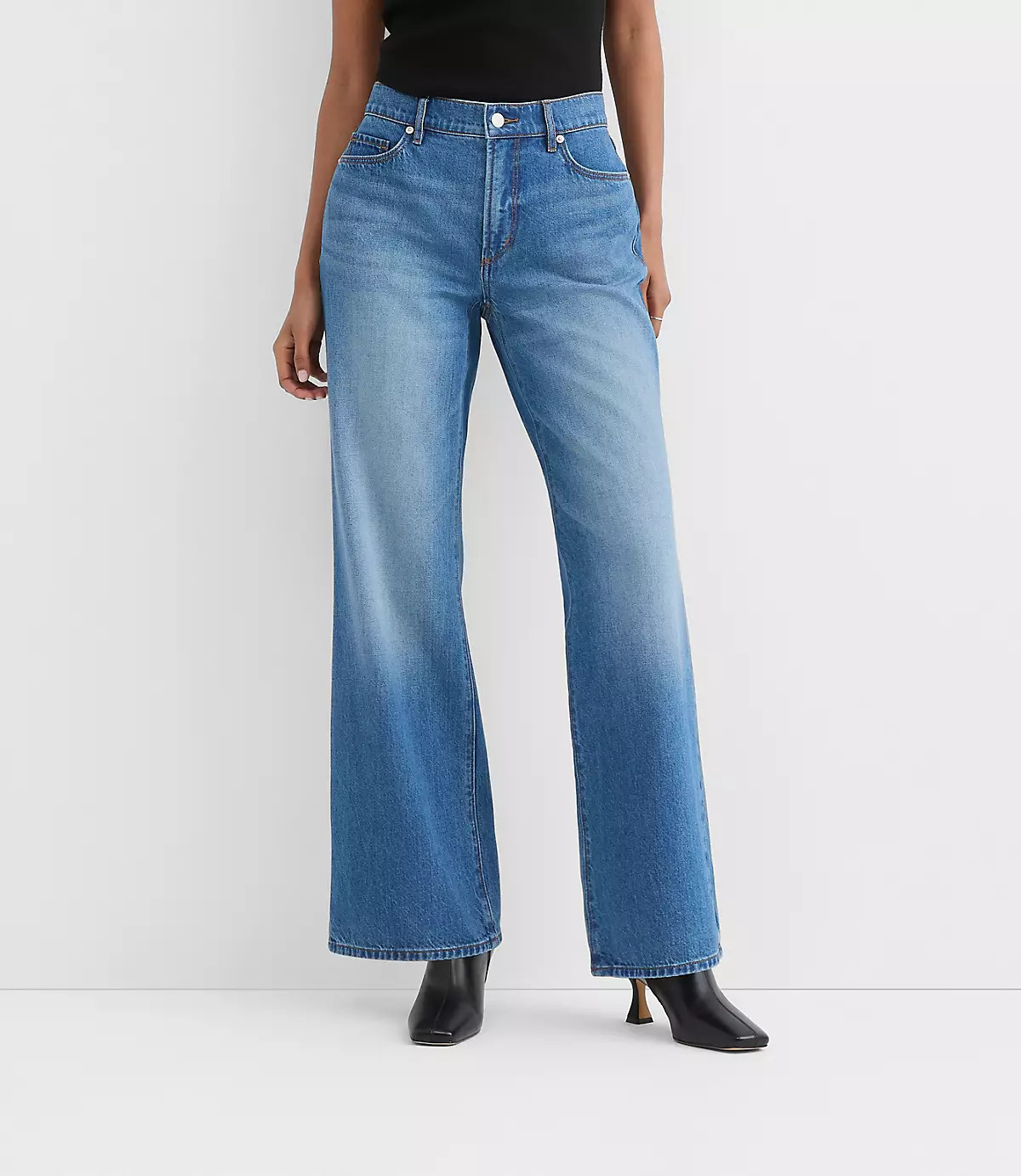 Rivete Tall Mid Rise Wide Leg Jeans in Vintage Dark Wash | LOFT