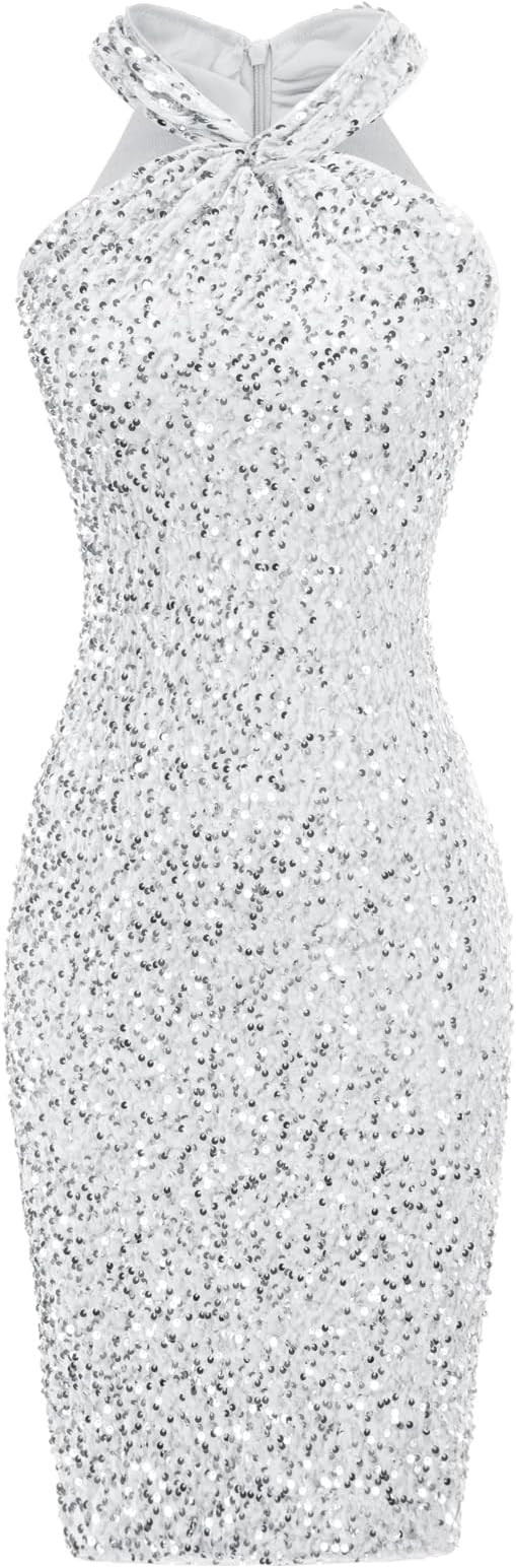 GRACE KARIN Sequin Dress for Women Sleeveless Sparkly Glitter Halter Dress Bodycon Mini Club Dres... | Amazon (US)