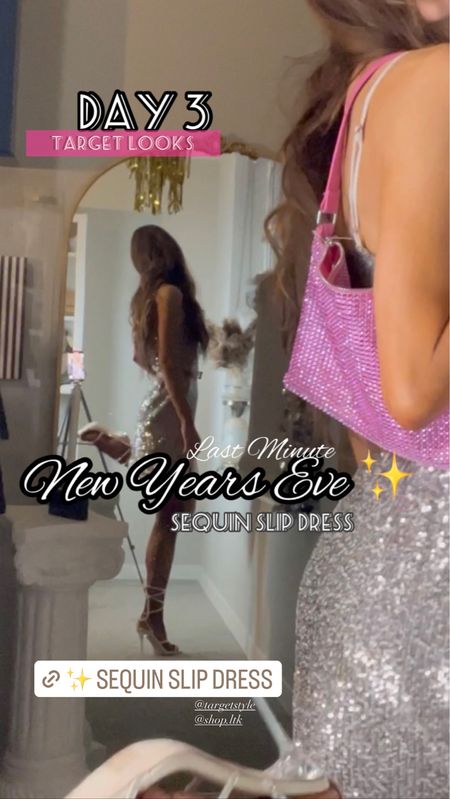 DAY 3 🍸🪩✨ Target #newyearseveoutfitinspo 
Wild Fable Sequin Slip Dress 
-  I got a M because all other sizes were sold out so I added a belt which really elevates the look! 
- Soft lining and you can easily layer this with shirts or jackets 

Wild Fable rhinestone bag ✨🪩 
A great size you can fit so many things/ won't snag - it just isn't worth $20 in my mind 

Tights -Amazon 

Follow my shop @meganquist on the @shop.LTK app to shop this post and get my exclusive app-only content!

#liketkit #ltkfind #LTKsalealert #LTKSeasonal #ltkholiday 
@shop.ltk 


Target looks | target New Year's Eve | New Years Eve | NYE Outfits | NYE Outfit Inspo | 2023 Looks | Sequin dresses | Feather Dresses | New Years Eve Glam | NYE Make Up | LTK Finds | New Years Eve minimalist | Affordable dresses | party dresses | event dresses | blazer dress | rhinestone heels | rhinestone bag | glitzy looks | holiday style | party style | chic style | celebrity style | OOTD | OOTN | Date night looks | matching sets | pink slip dress | little pink dress |  last minute New Year's Eve looks | sequin dresses 


#LTKunder100 #LTKSeasonal #LTKHoliday