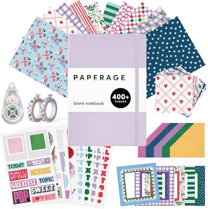 PAPERAGE Junk Journal & Scrapbook Kit, Hardcover Blank Journal Notebook, 20 Patterned Papers, 8 S... | Amazon (US)