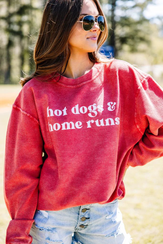 Hot Dogs & Home Runs Red Corded Graphic Sweatshirt | The Mint Julep Boutique